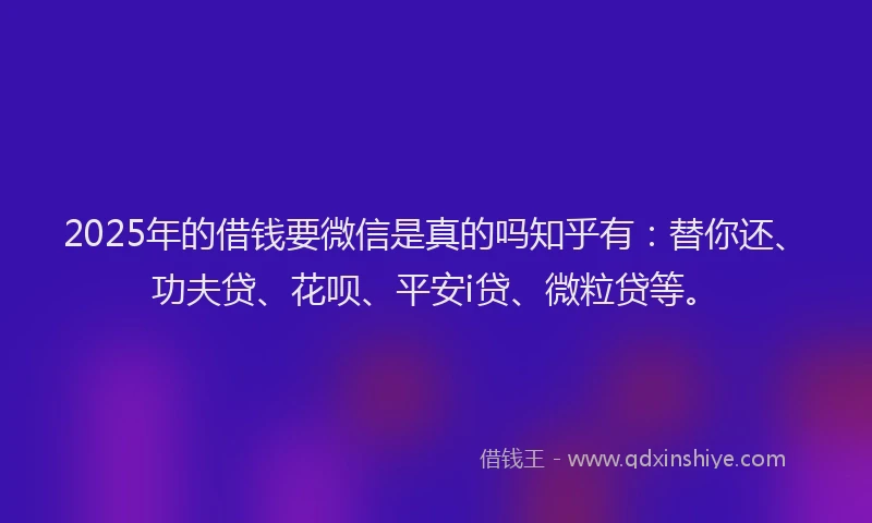 2025年的借钱要微信是真的吗知乎有：替你还、功夫贷、花呗、平安i贷、微粒贷等。