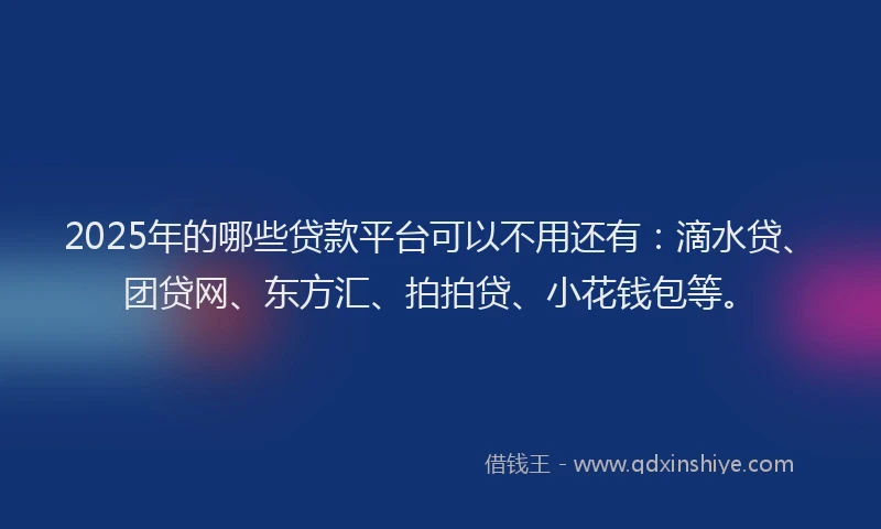 2025年的哪些贷款平台可以不用还有：滴水贷、团贷网、东方汇、拍拍贷、小花钱包等。