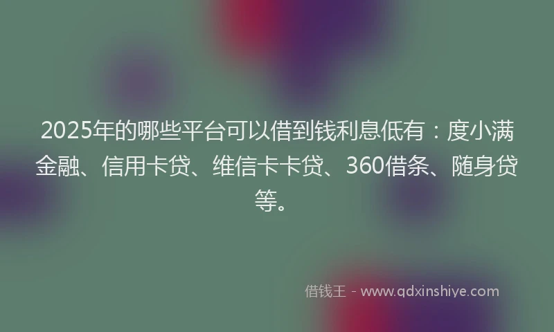 2025年的哪些平台可以借到钱利息低有：度小满金融、信用卡贷、维信卡卡贷、360借条、随身贷等。