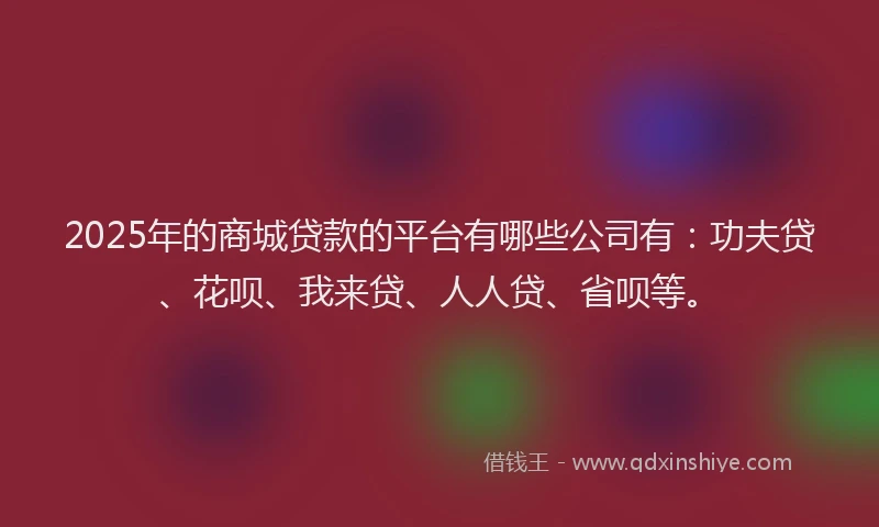 2025年的商城贷款的平台有哪些公司有：功夫贷、花呗、我来贷、人人贷、省呗等。