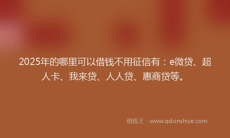 2025年的哪里可以借钱不用征信有：e微贷、超人卡、我来贷、人人贷、惠商贷等。
