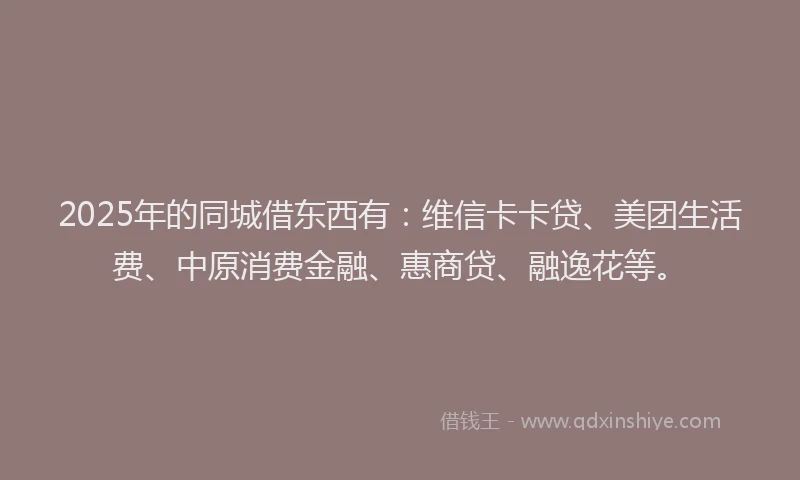 2025年的同城借东西有：维信卡卡贷、美团生活费、中原消费金融、惠商贷、融逸花等。
