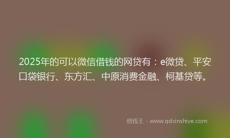 2025年的可以微信借钱的网贷有：e微贷、平安口袋银行、东方汇、中原消费金融、柯基贷等。