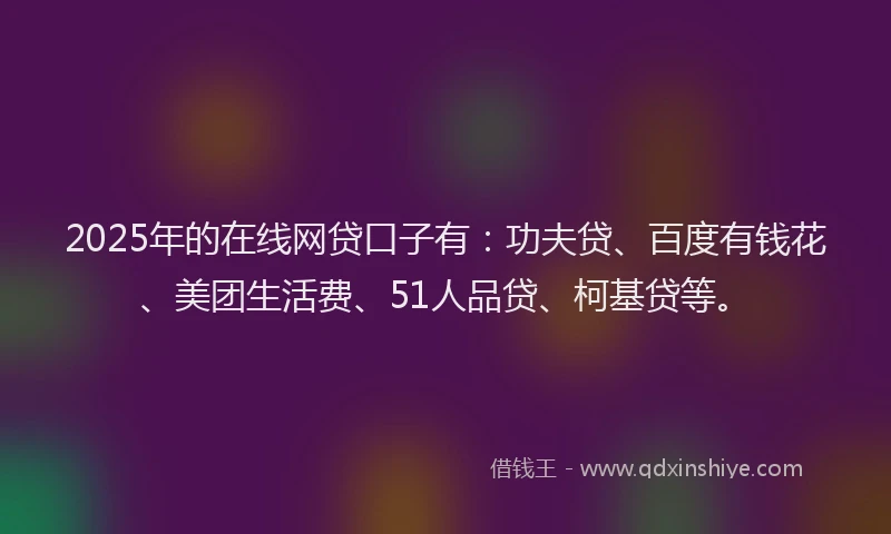 2025年的在线网贷口子有：功夫贷、百度有钱花、美团生活费、51人品贷、柯基贷等。