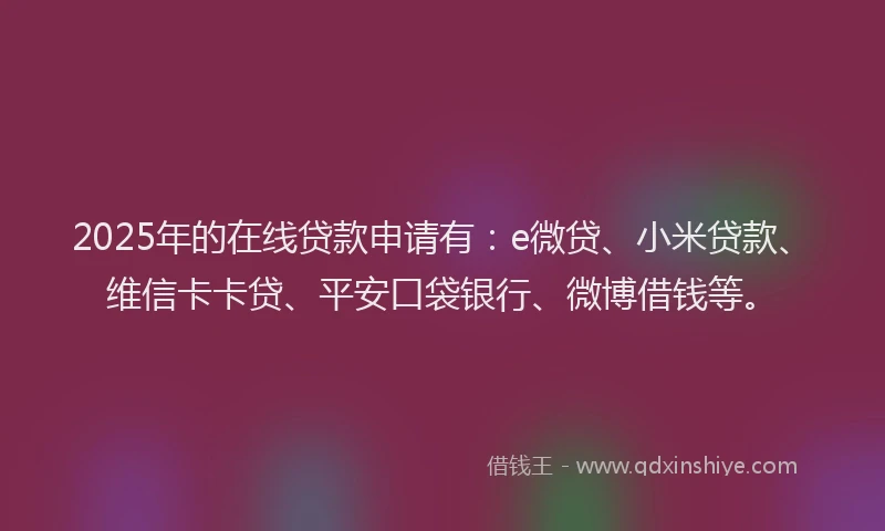 2025年的在线贷款申请有：e微贷、小米贷款、维信卡卡贷、平安口袋银行、微博借钱等。