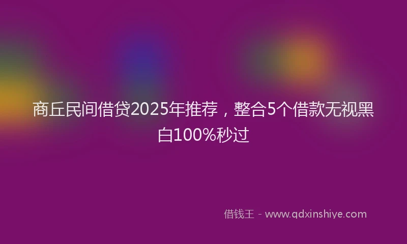 商丘民间借贷2025年推荐，整合5个借款无视黑白100%秒过
