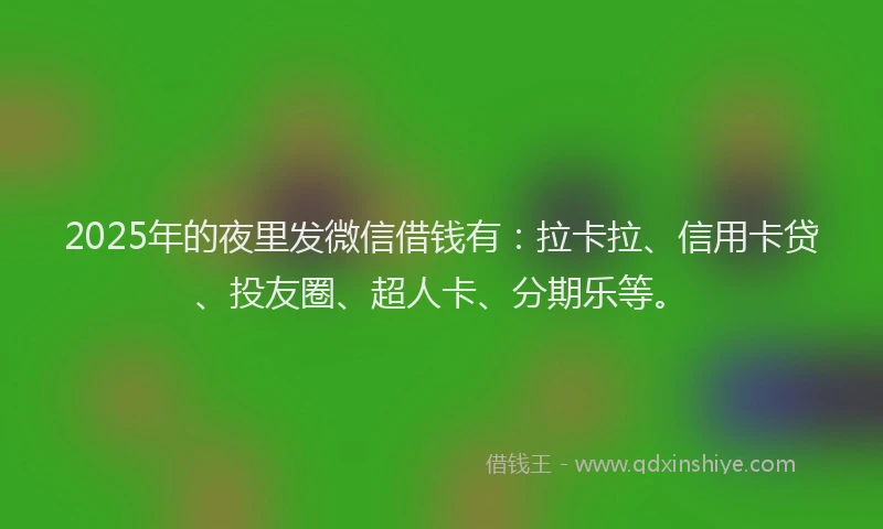 2025年的夜里发微信借钱有：拉卡拉、信用卡贷、投友圈、超人卡、分期乐等。