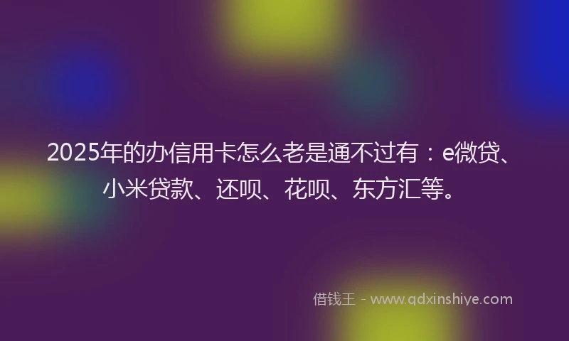 2025年的办信用卡怎么老是通不过有：e微贷、小米贷款、还呗、花呗、东方汇等。