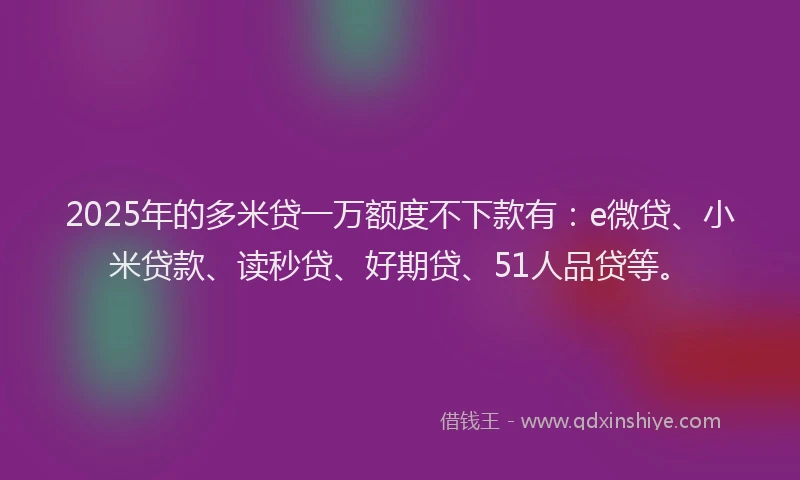 2025年的多米贷一万额度不下款有：e微贷、小米贷款、读秒贷、好期贷、51人品贷等。