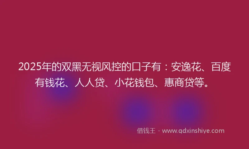 2025年的双黑无视风控的口子有：安逸花、百度有钱花、人人贷、小花钱包、惠商贷等。