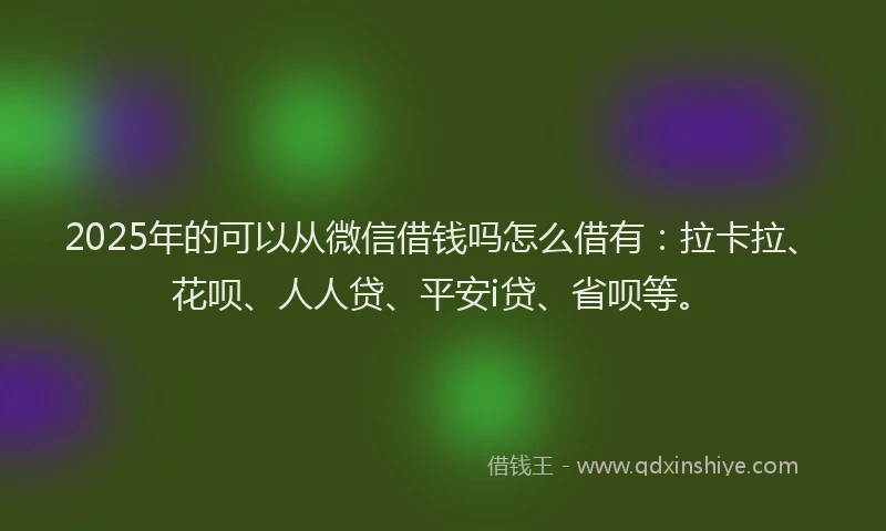 2025年的可以从微信借钱吗怎么借有：拉卡拉、花呗、人人贷、平安i贷、省呗等。