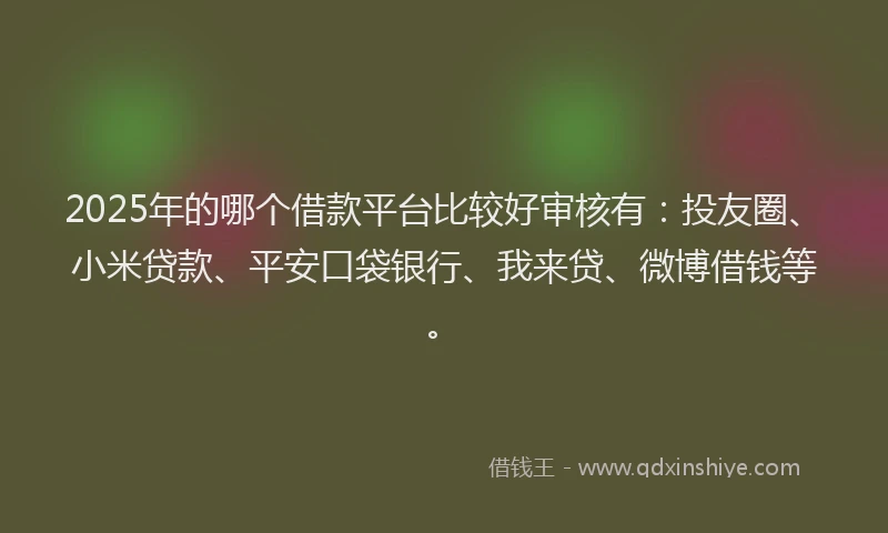 2025年的哪个借款平台比较好审核有：投友圈、小米贷款、平安口袋银行、我来贷、微博借钱等。