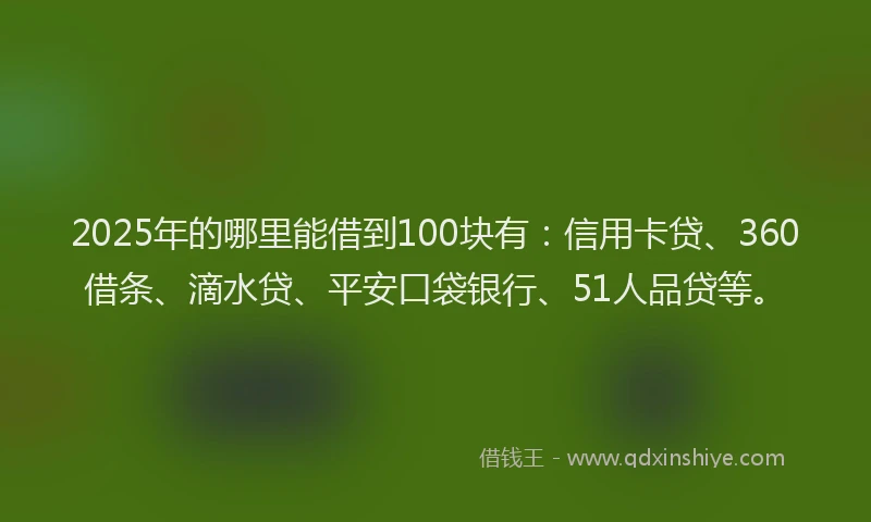 2025年的哪里能借到100块有：信用卡贷、360借条、滴水贷、平安口袋银行、51人品贷等。