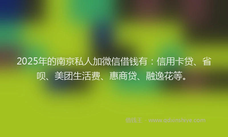 2025年的南京私人加微信借钱有：信用卡贷、省呗、美团生活费、惠商贷、融逸花等。
