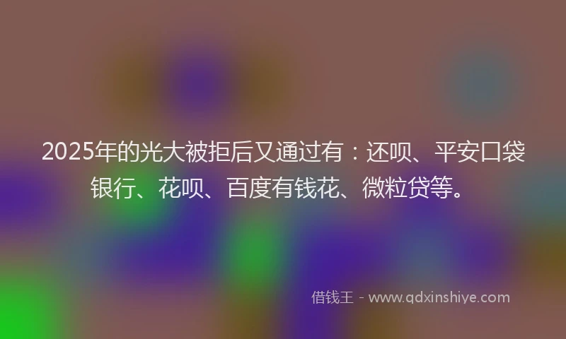 2025年的光大被拒后又通过有：还呗、平安口袋银行、花呗、百度有钱花、微粒贷等。