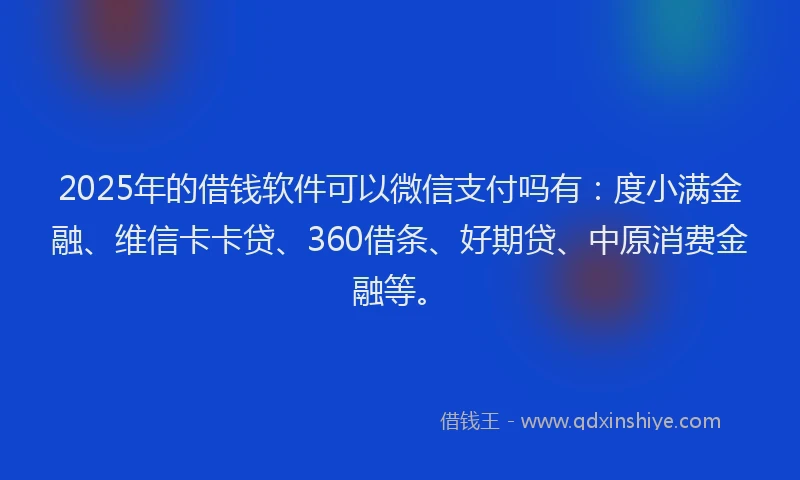 2025年的借钱软件可以微信支付吗有：度小满金融、维信卡卡贷、360借条、好期贷、中原消费金融等。