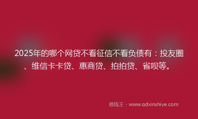 2025年的哪个网贷不看征信不看负债有：投友圈、维信卡卡贷、惠商贷、拍拍贷、省呗等。