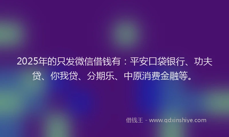 2025年的只发微信借钱有：平安口袋银行、功夫贷、你我贷、分期乐、中原消费金融等。