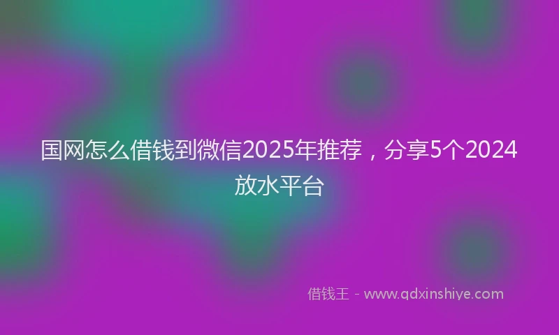 国网怎么借钱到微信2025年推荐，分享5个2024放水平台