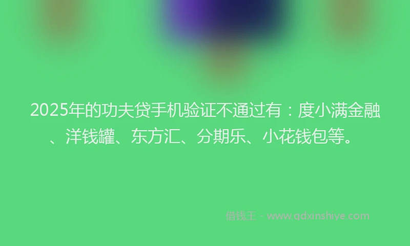 2025年的功夫贷手机验证不通过有：度小满金融、洋钱罐、东方汇、分期乐、小花钱包等。
