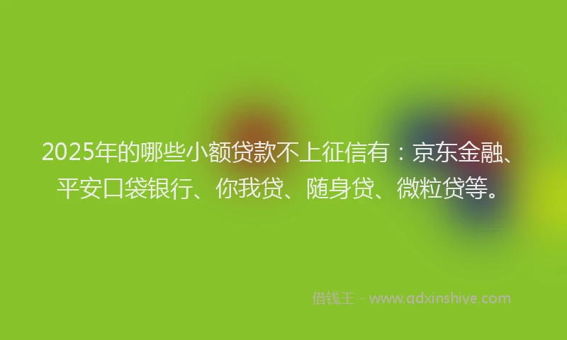 2025年的哪些小额贷款不上征信有：京东金融、平安口袋银行、你我贷、随身贷、微粒贷等。