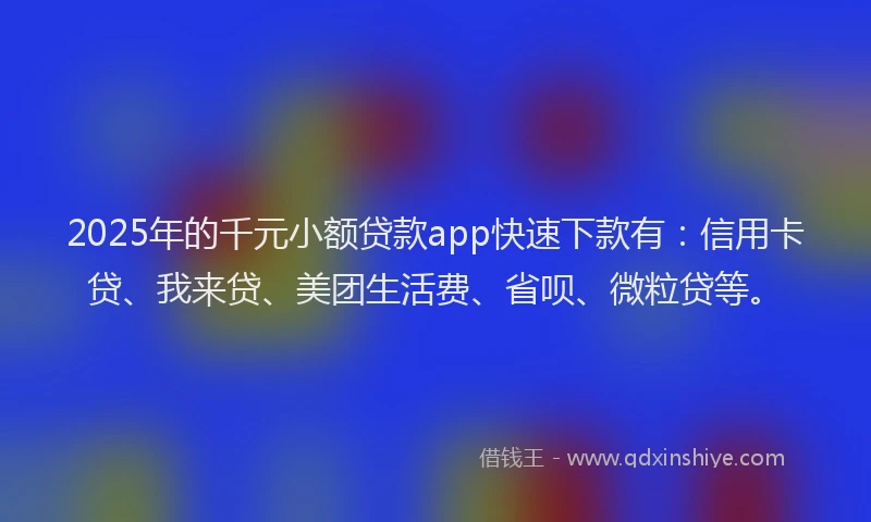 2025年的千元小额贷款app快速下款有：信用卡贷、我来贷、美团生活费、省呗、微粒贷等。