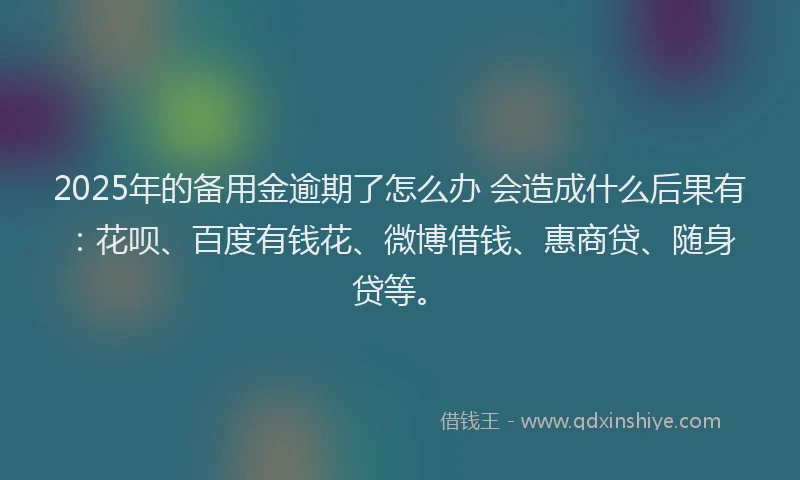 2025年的备用金逾期了怎么办 会造成什么后果有：花呗、百度有钱花、微博借钱、惠商贷、随身贷等。