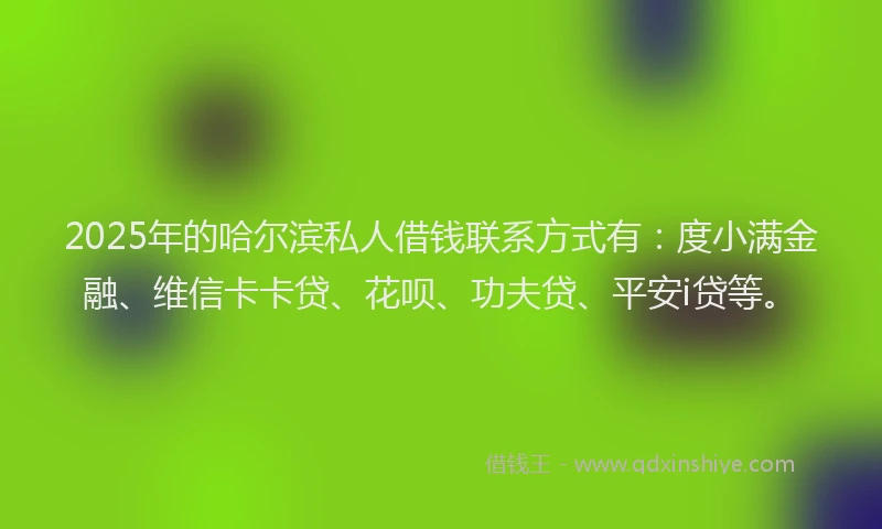 2025年的哈尔滨私人借钱联系方式有：度小满金融、维信卡卡贷、花呗、功夫贷、平安i贷等。