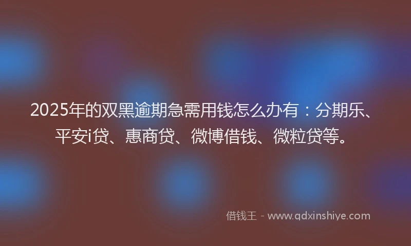2025年的双黑逾期急需用钱怎么办有：分期乐、平安i贷、惠商贷、微博借钱、微粒贷等。