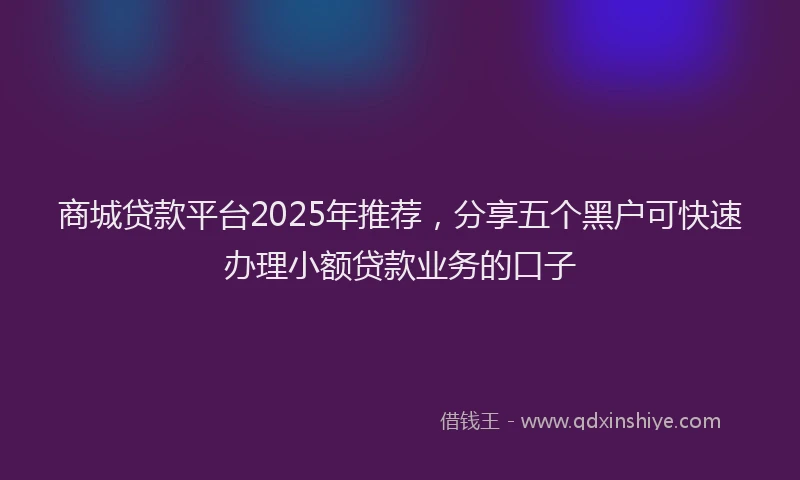 商城贷款平台2025年推荐，分享五个黑户可快速办理小额贷款业务的口子