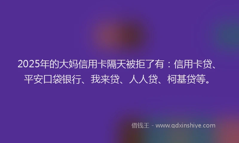 2025年的大妈信用卡隔天被拒了有：信用卡贷、平安口袋银行、我来贷、人人贷、柯基贷等。