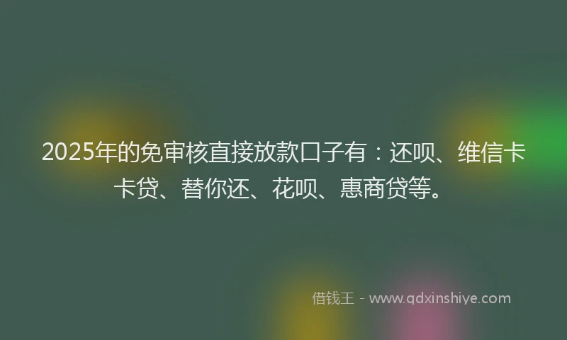 2025年的免审核直接放款口子有：还呗、维信卡卡贷、替你还、花呗、惠商贷等。