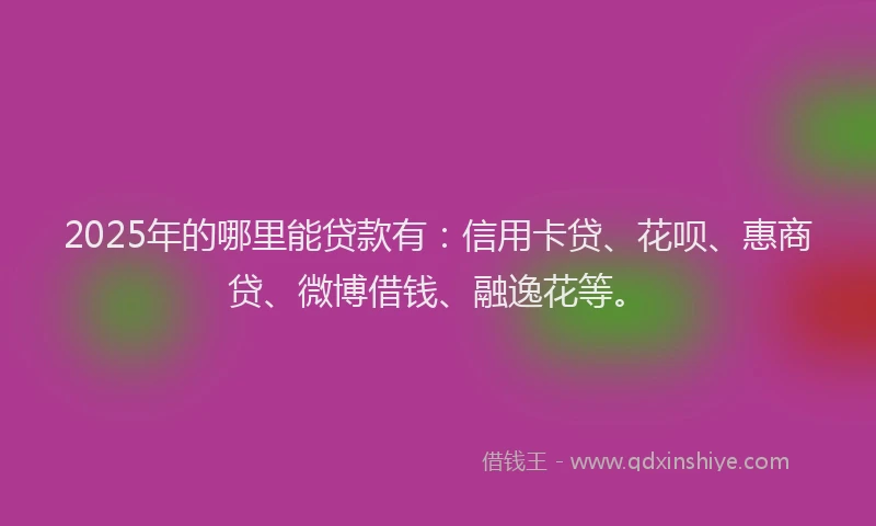 2025年的哪里能贷款有：信用卡贷、花呗、惠商贷、微博借钱、融逸花等。
