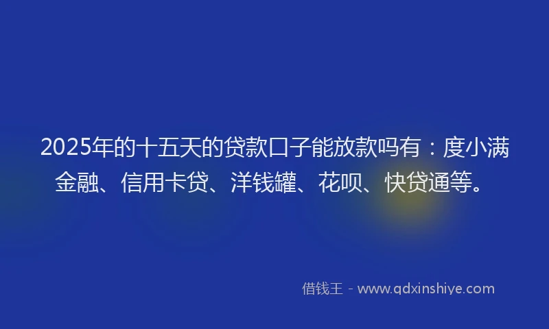 2025年的十五天的贷款口子能放款吗有：度小满金融、信用卡贷、洋钱罐、花呗、快贷通等。