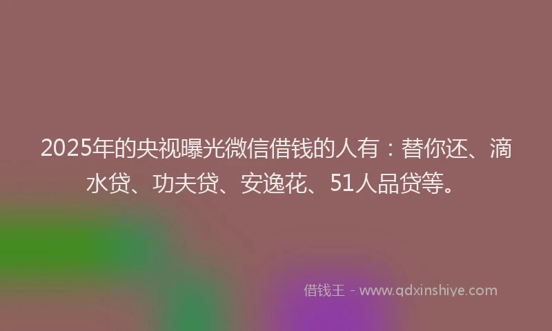 2025年的央视曝光微信借钱的人有：替你还、滴水贷、功夫贷、安逸花、51人品贷等。