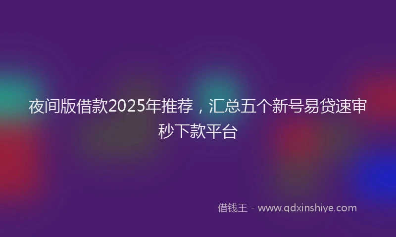 夜间版借款2025年推荐，汇总五个新号易贷速审秒下款平台