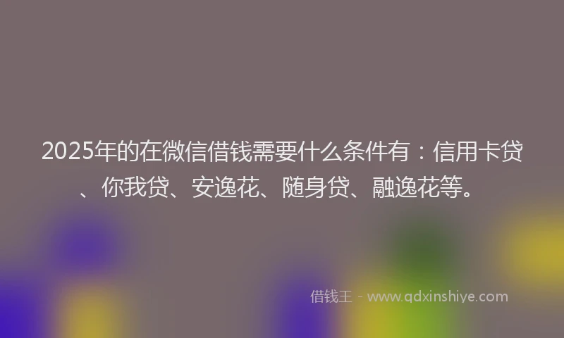 2025年的在微信借钱需要什么条件有：信用卡贷、你我贷、安逸花、随身贷、融逸花等。