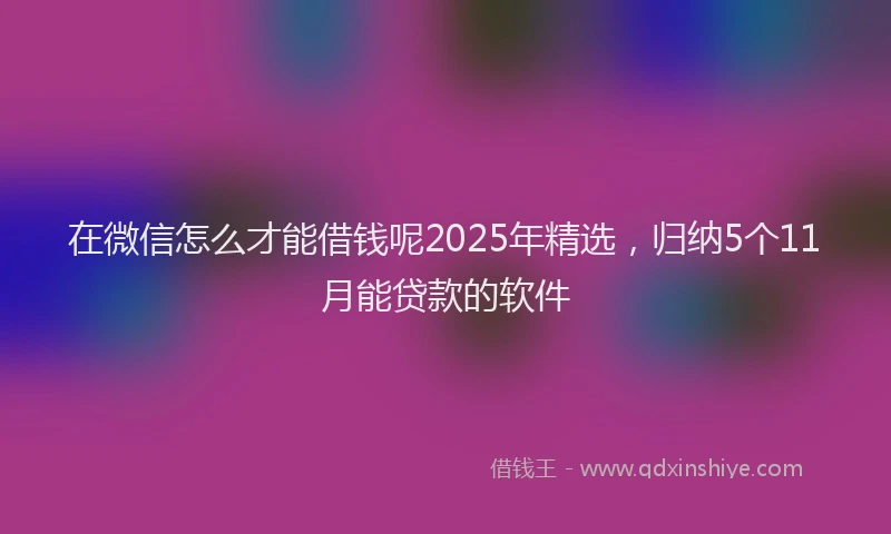 在微信怎么才能借钱呢2025年精选，归纳5个11月能贷款的软件