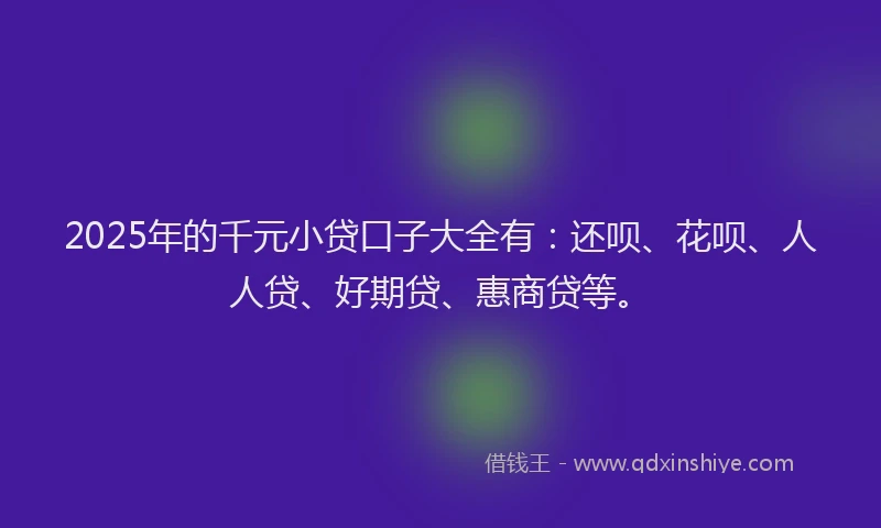 2025年的千元小贷口子大全有：还呗、花呗、人人贷、好期贷、惠商贷等。
