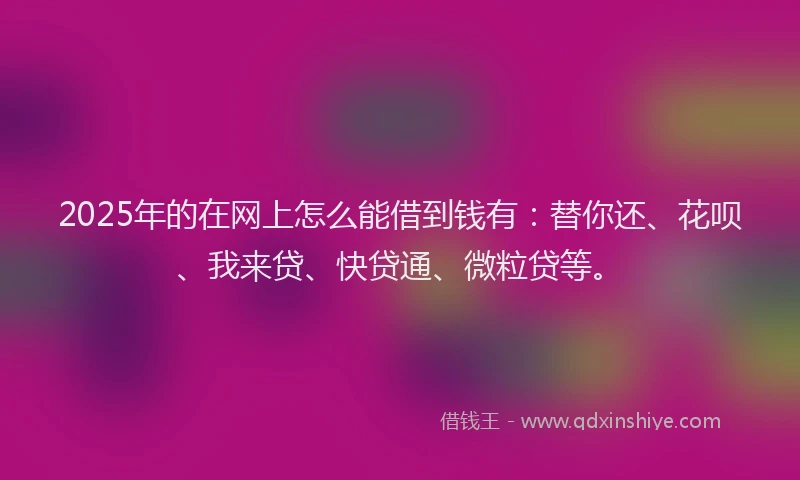 2025年的在网上怎么能借到钱有：替你还、花呗、我来贷、快贷通、微粒贷等。