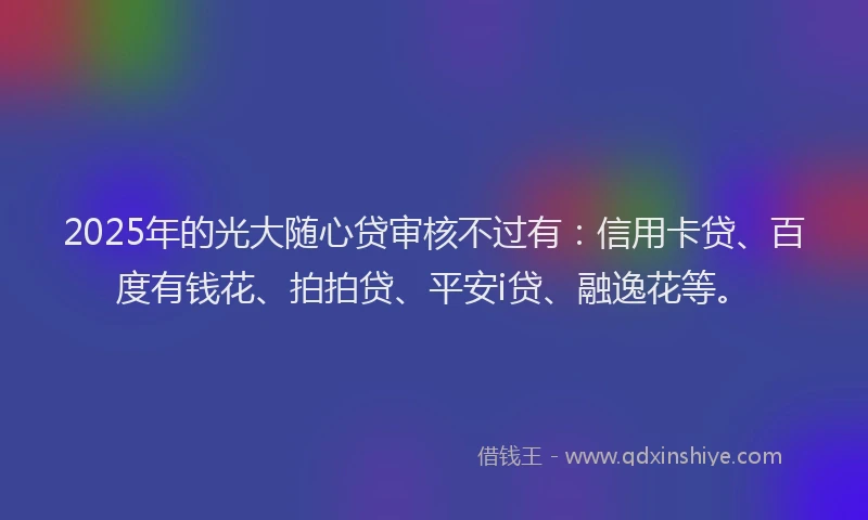 2025年的光大随心贷审核不过有：信用卡贷、百度有钱花、拍拍贷、平安i贷、融逸花等。