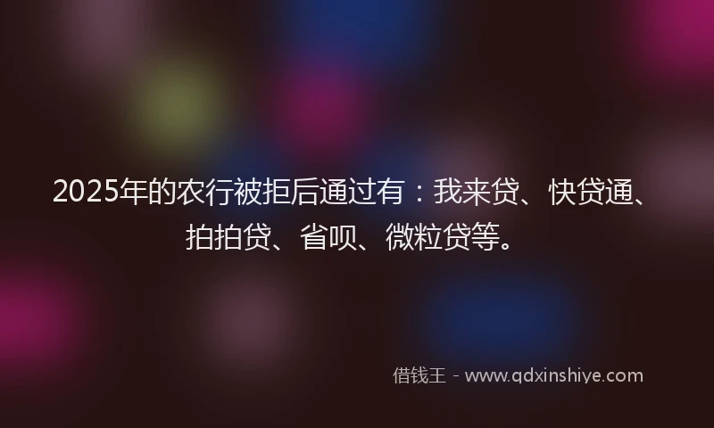 2025年的农行被拒后通过有：我来贷、快贷通、拍拍贷、省呗、微粒贷等。