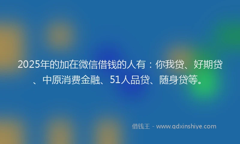 2025年的加在微信借钱的人有：你我贷、好期贷、中原消费金融、51人品贷、随身贷等。