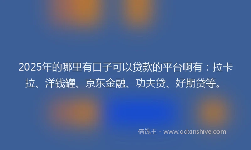 2025年的哪里有口子可以贷款的平台啊有：拉卡拉、洋钱罐、京东金融、功夫贷、好期贷等。