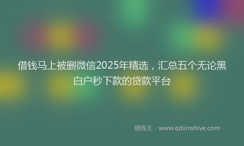 借钱马上被删微信2025年精选，汇总五个无论黑白户秒下款的贷款平台