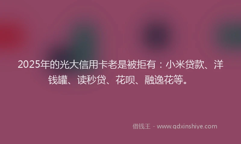 2025年的光大信用卡老是被拒有：小米贷款、洋钱罐、读秒贷、花呗、融逸花等。