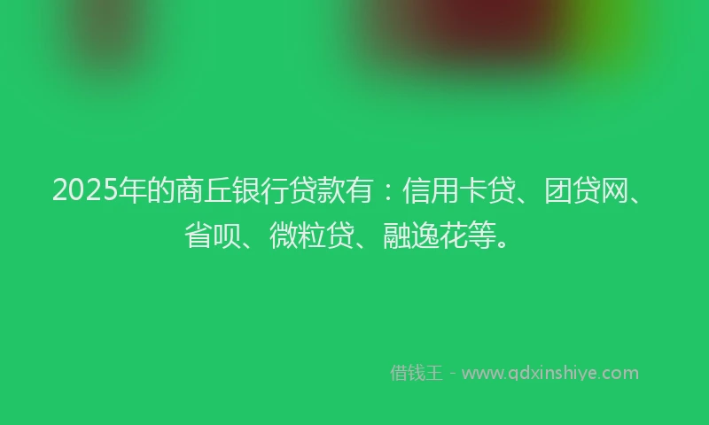 2025年的商丘银行贷款有：信用卡贷、团贷网、省呗、微粒贷、融逸花等。