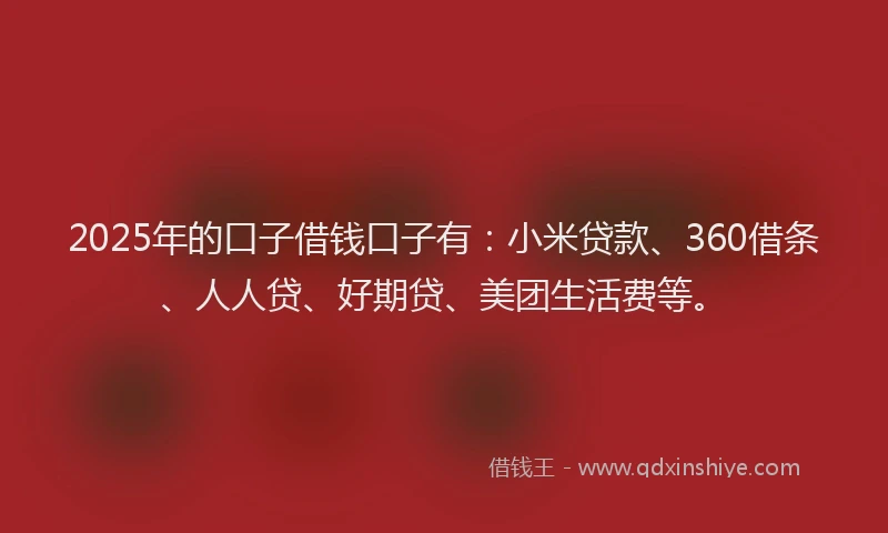 2025年的口子借钱口子有：小米贷款、360借条、人人贷、好期贷、美团生活费等。