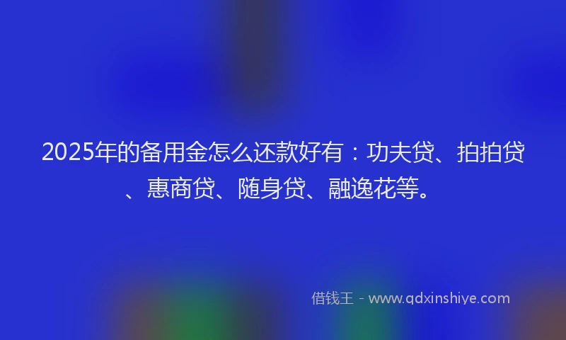 2025年的备用金怎么还款好有：功夫贷、拍拍贷、惠商贷、随身贷、融逸花等。