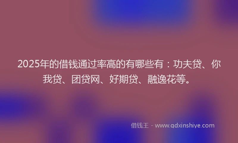 2025年的借钱通过率高的有哪些有：功夫贷、你我贷、团贷网、好期贷、融逸花等。